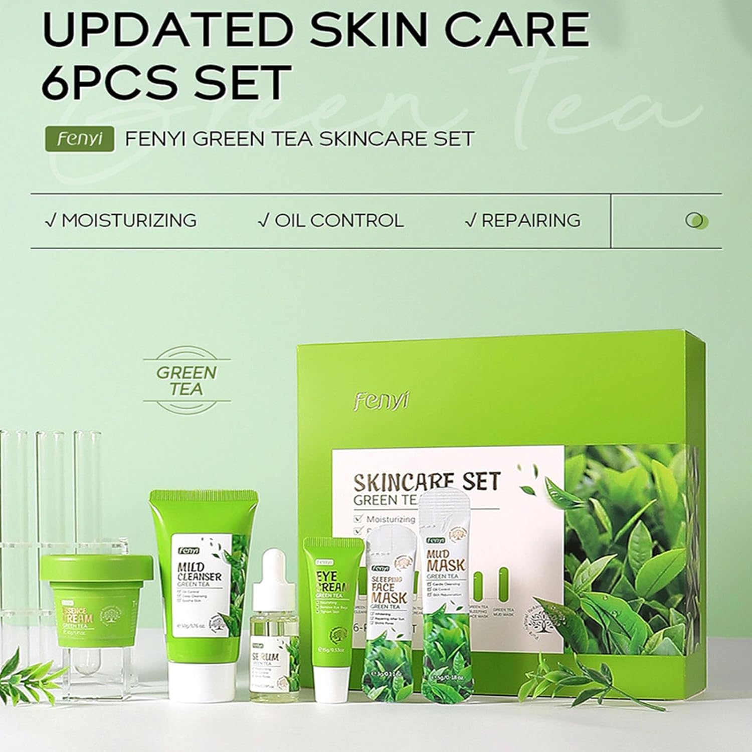 Green Tea Skincare Set, 19-In-1 Skincare Gift Set, With Natural Extracts,Cleanser,Face Serum, Face Cream, Eye Cream, Facial Mask And Mud Mask,Moisturizing Skincare Set For Teen Girls - Image 2