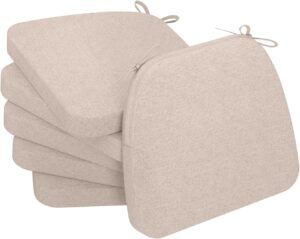 AAAAAcessories D-Shaped Chair Cushions, 2″ Thick Dining Chair Pads with Ties and Removable, Machine-Washable Cover, 17″ x 16″, Set of 6, Oatmeal Beige