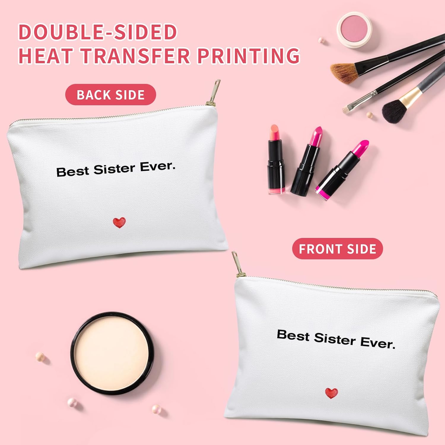 Cosmetic Case, Best Sister Ever, Linen Toiletry Bag, Pouch, Double Printing Kiwi Fruit, Purses, Meaningful Graduation Gift for Soul Sister. - Image 3