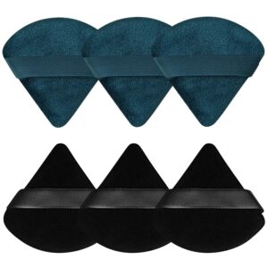 Pimoys 6 Pieces Powder Puff Face Triangle Makeup Puff for Loose Powder Setting Powder Soft Foundation Sponge Makeup Blender Sponge Beauty Makeup Tool, Black and Peacock Blue