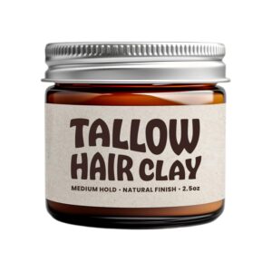 All Natural Tallow Hair Clay – Premium Hair Styling Clay – Organic Ingredients – Zero Toxins – Perfect for everyday use – Medium Hold & Natural Finish – Non-Greasy Formula – 2.5 oz
