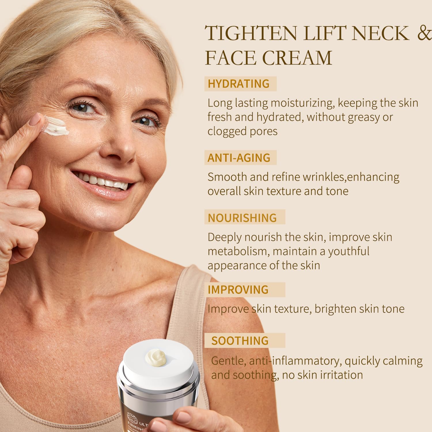 Tighten and Lift Neck Cream, Deep Hydration Neck Firming Cream with Retinol, Collagen & Honey Anti-Aging & Wrinkle Moisturizer for Face, Neck & Décolleté Women & Men 1.7 Fl Oz - Image 3