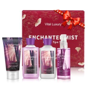 Bath & Body Kit, 3 Fl Oz, Ideal Skincare Gift Home Spa Set, Includes Body Lotion, Shower Gel, Body Cream, and Fragrance Mist,Birthday Mother’s Valentine’s Day Gifts(Enchanted Mist)
