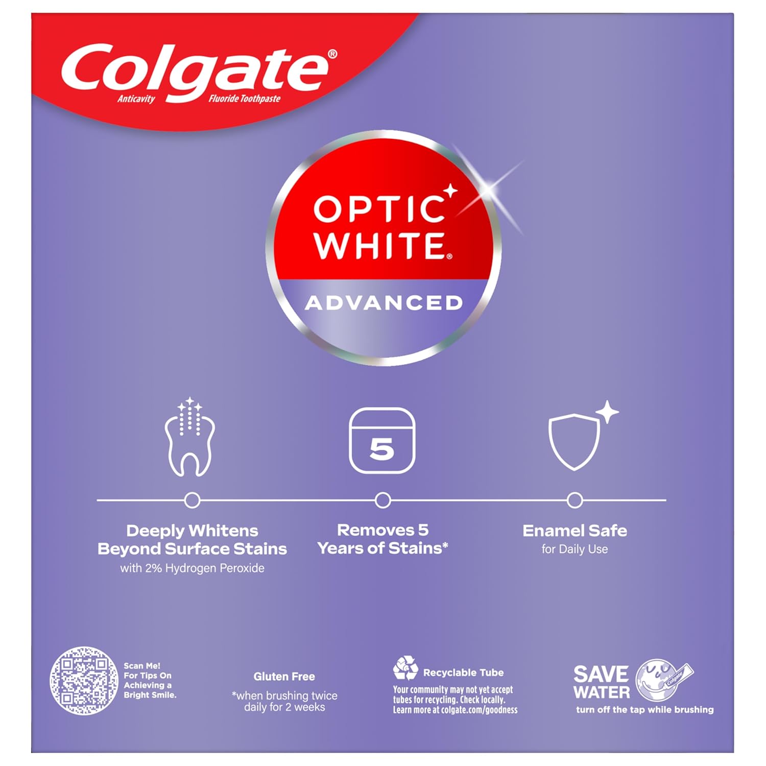 Colgate Optic White Advanced Hydrogen Peroxide Toothpaste, Teeth Whitening Toothpaste Pack, Enamel-Safe Formula, Helps Remove Tea, Coffee, and Wine Stains, Sparkling White, 3 Pack, 3.2 oz - Image 11