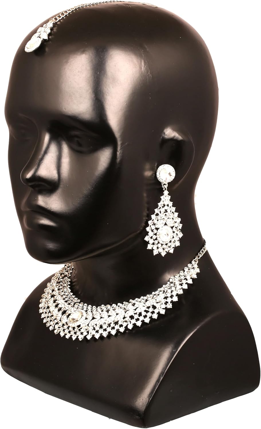 Touchstone Indian jewelry set for women rhinestone bridal necklace statement wedding brides earring formal big designer collar style trendy desi rhinestones maang tikka fashion in gold or silver tone - Image 7