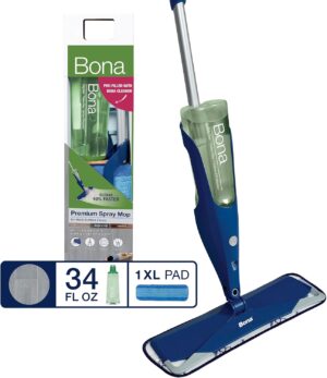 Bona Premium Multi-Surface Floor Spray Mop – Includes Multi-Surface Floor Cleaning Solution 34 fl oz and Machine Washable Microfiber Cleaning Pad – for Stone, Tile, Laminate, and Vinyl Floors