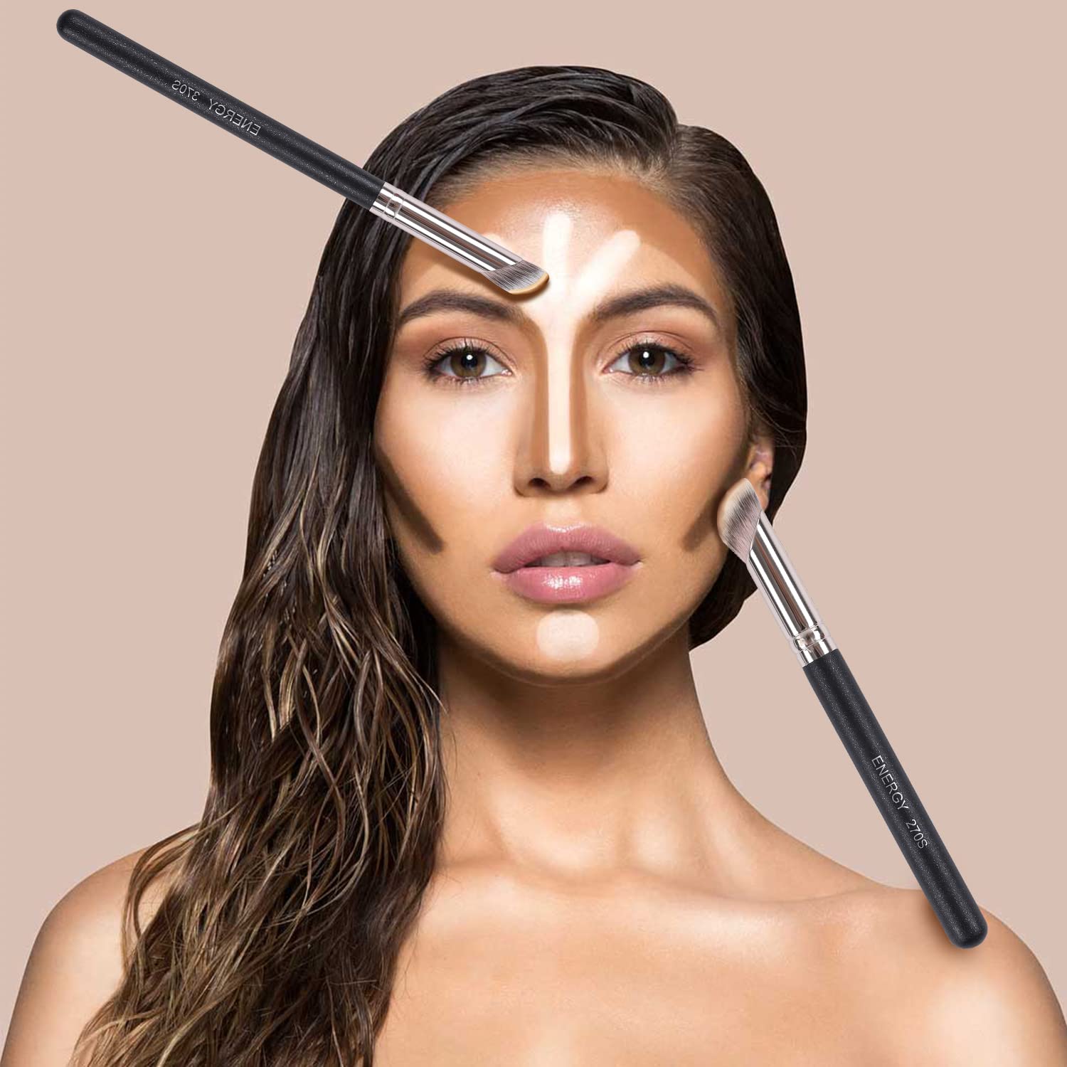 ENERGY Foundation Brushes Set - Angled Brush & Mini Concealer Brush Premium Synthetic Eye Makeup Bushes for Blending Liquid Foundation Cream Powder Cosmetics 270S/370S - Image 6