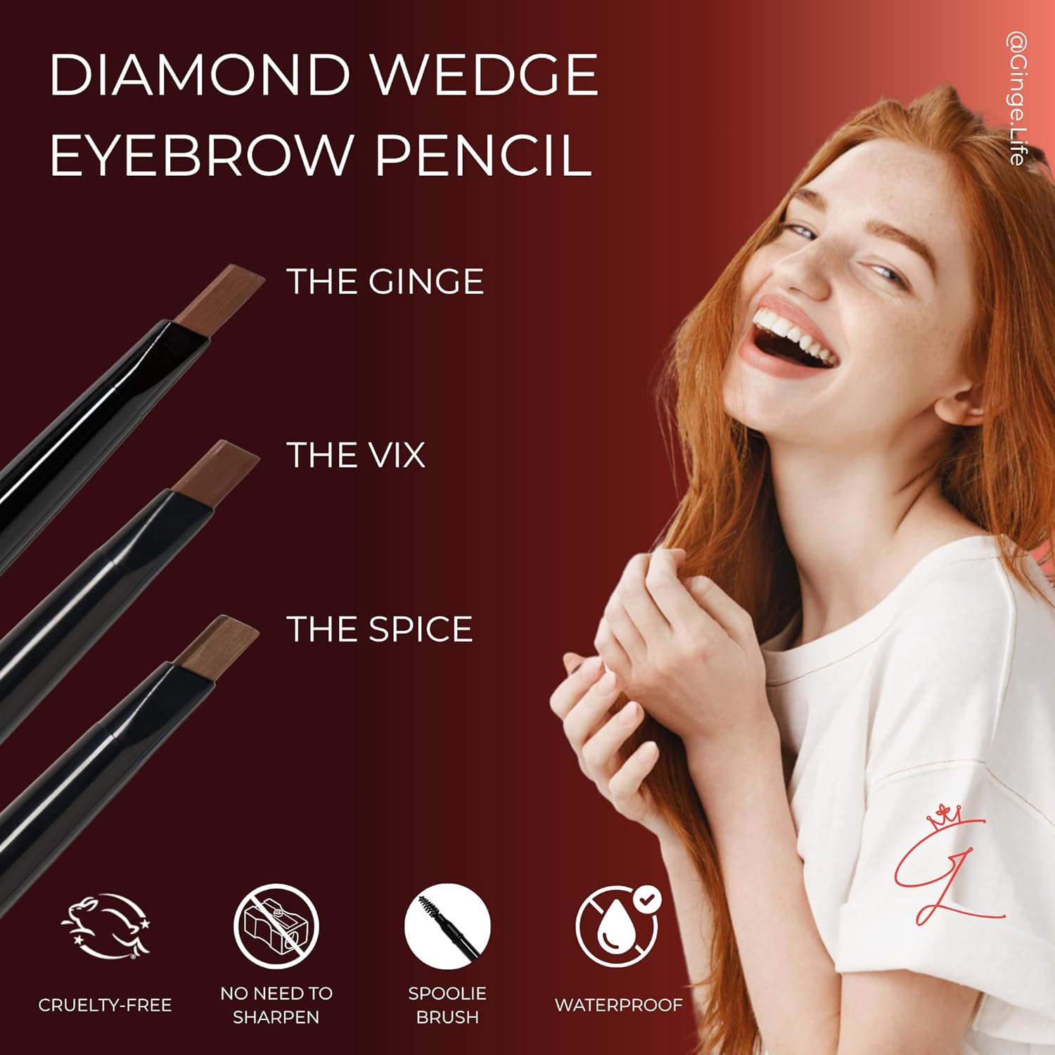 The Vix: Auburn Eyebrow Pencil – Waterproof, Double-Ended Automatic Angled Tip & Spoolie Brush, Cruelty-Free - Image 2