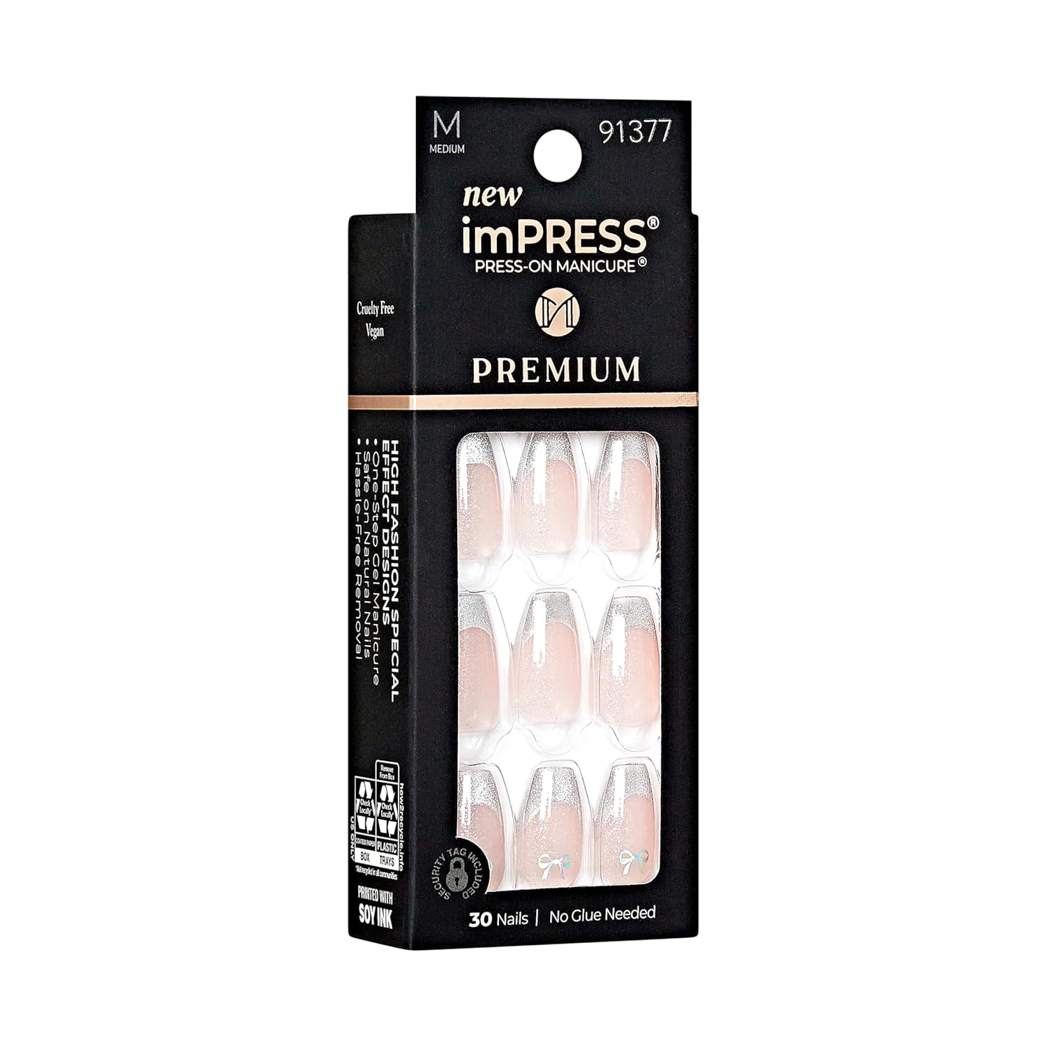 KISS imPRESS No Glue Mani Press-On Nails, Premium, 'Memory Lane', Silver, Medium Size, Coffin Shape, Includes 30 Nails, Prep Pad, Instructions Sheet, 1 Manicure Stick, 1 Mini File - Image 9