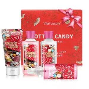 Cotton Candy Bath and Body Gift Set – 4-Piece Travel Kit with Body Lotion, Shower Gel, Body Cream & Fragrance Mist (3 Fl Oz) – Natural Extracts, Personal Self Care Kit for Women/Men