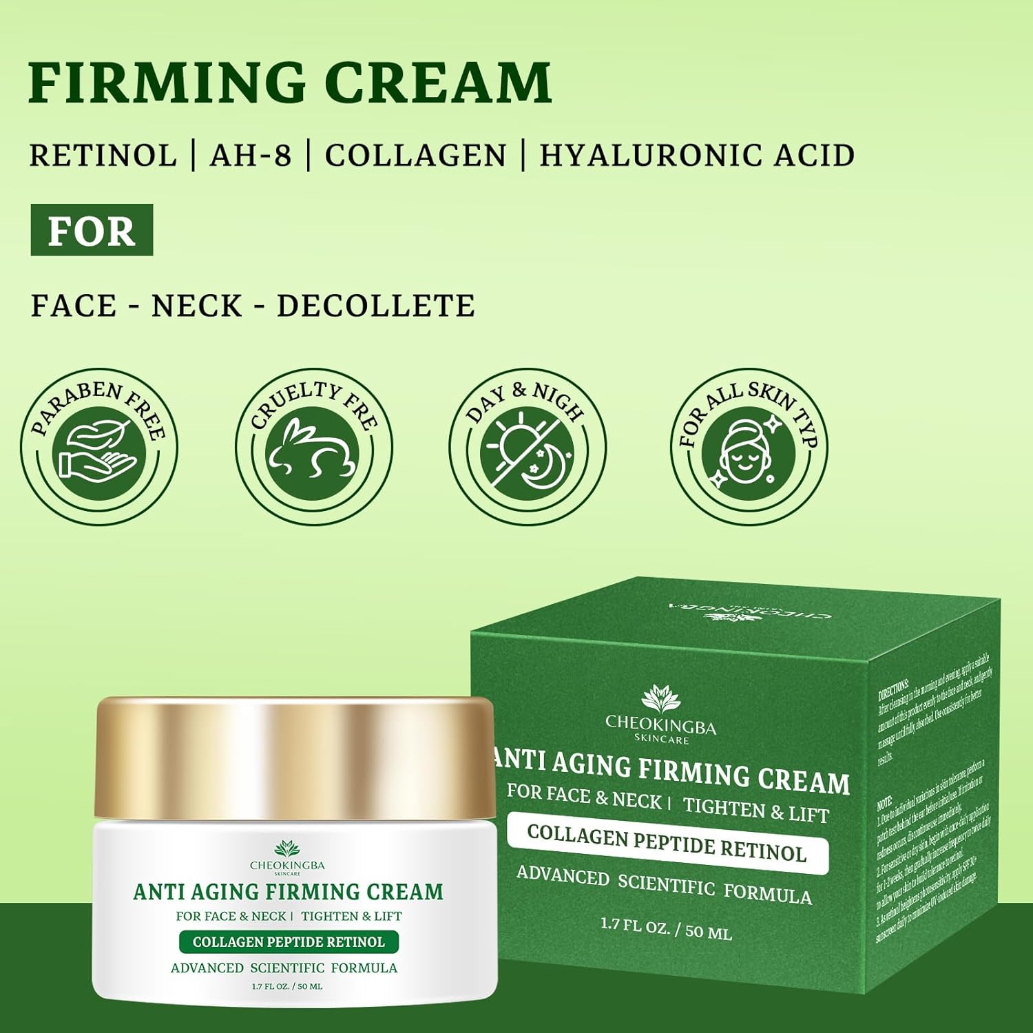 Tighten and Lift Neck Cream, Advanced Anti Wrinkle Face Cream with Retinol Collagen Hyaluronic Acid, AH-8 Multi-Peptides Anti Aging Neck Creams for Tightening and Firming for Women and Men, 1.7 Fl Oz - Image 8