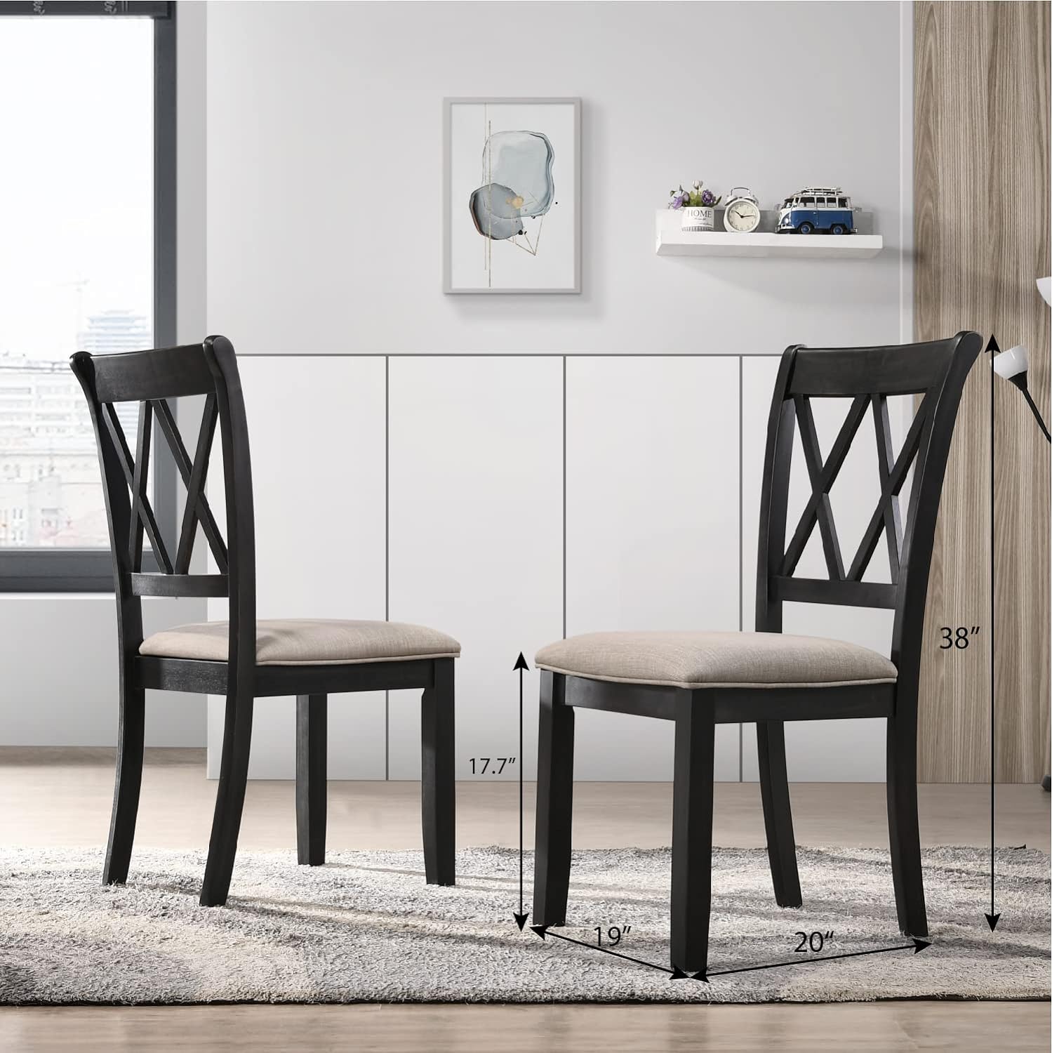 Roundhill Furniture Windvale Fabric Upholstered Dining Chair, Set of 2, Black - Image 7