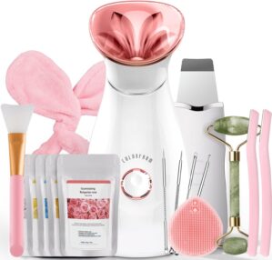 Colorfarm Facial Steamer Nano Ionic: Face Steamer Home Spa Kit Deep Cleaning Unclogs Pores Sinuses Inhaler with 8 Skin Care Tools – Self Care Gifts for Women (Deep Cleansing Facial Kit)