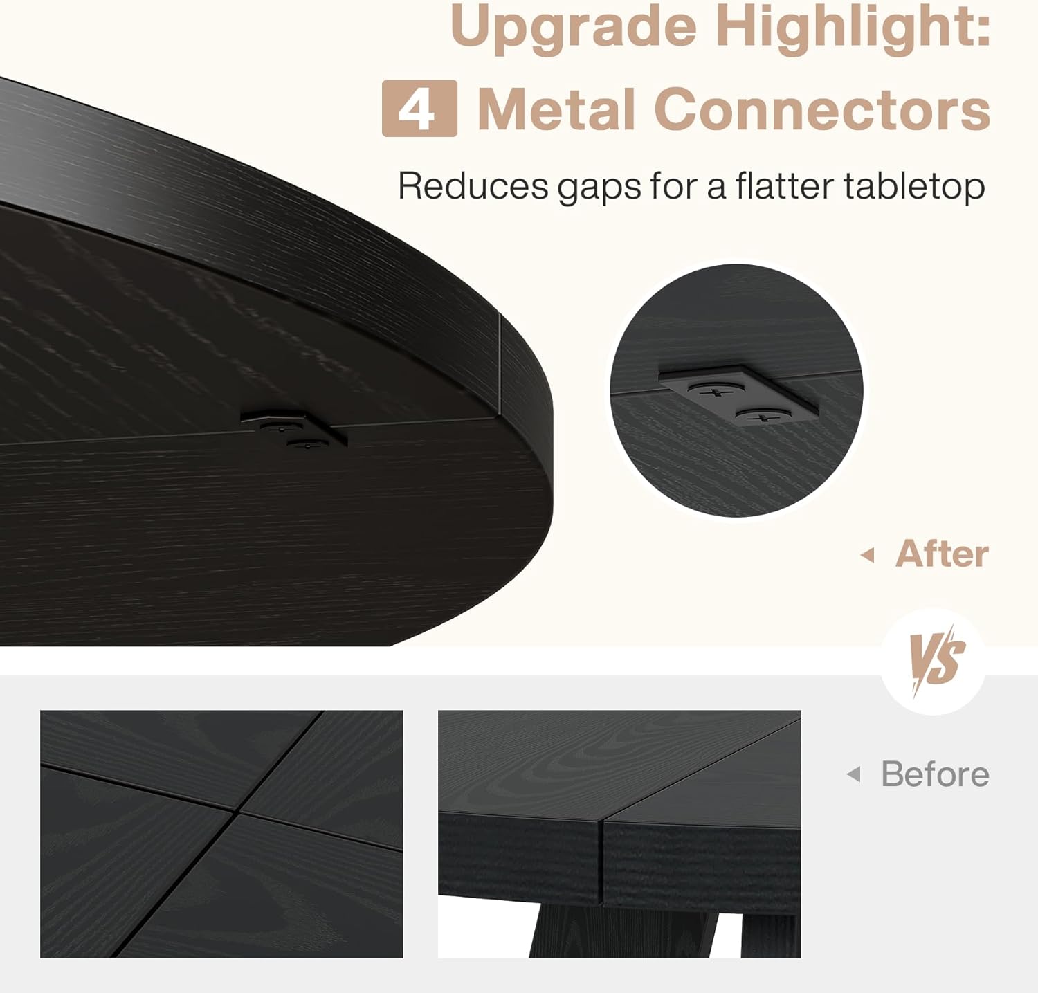 Tribesigns Round Dining Table Wood Kitchen Table for Dining Room, 47 in Dinning Room Tables for 4 Man, Farmhouse Dinner Table with Wooden Tabletop and Cross Base, Black - Image 3