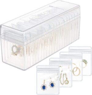 Acrylic Jewelry Box Organizer, Clear Jewelry Organizer and Storage with 20 Portable Anti Tarnish Jewelry bags, Travel Jewelry Case for Earrings/Rings/Necklaces Gifts for Women Girls, Clear