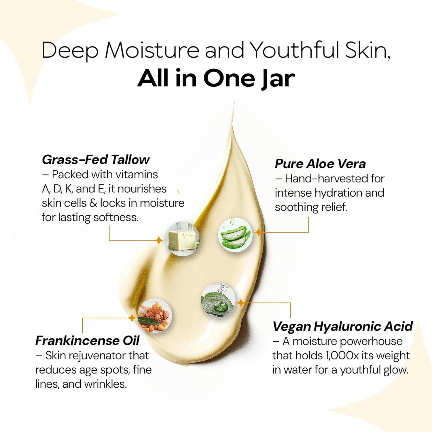 Beef Tallow for Skin, Grass-Fed Tallow Face Cream with Hyaluronic Acid, Aloe Vera & Frankincense, Non-Greasy Anti-Aging Moisturizer, Citrus Scent, 2 oz - Image 3