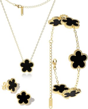 AICase Clover Jewelry Set,18K Gold Plated Lucky Clover Bracelet,Four Leaf Clover Necklace and Clover Earrings Fashion Jewelry Sets Gifts for Women/Mon