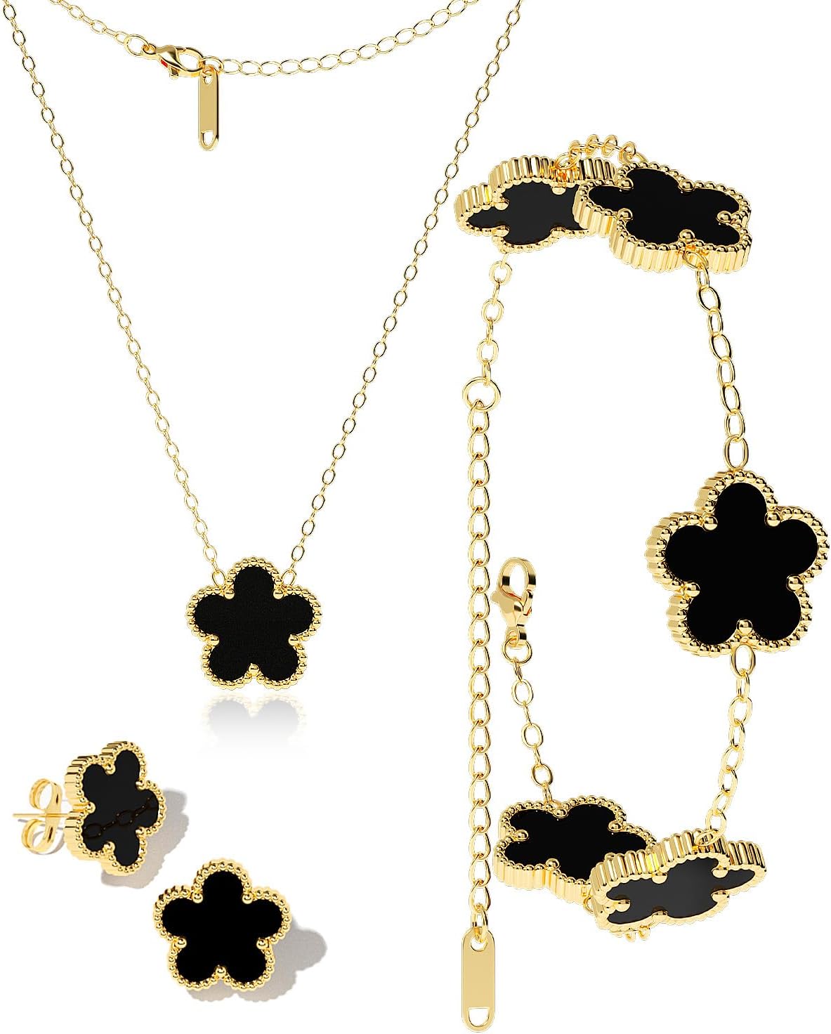 AICase Clover Jewelry Set,18K Gold Plated Lucky Clover Bracelet,Four Leaf Clover Necklace and Clover Earrings Fashion Jewelry Sets Gifts for Women/Mon
