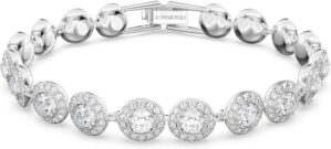 Swarovski Una Angelic Tennis Bracelet, Clear circle-cut Swarovski Crystals with Matching Crystal Pavé on a Rhodium Tone Finish Setting, Part of the Swarovski Una Angelic Collection