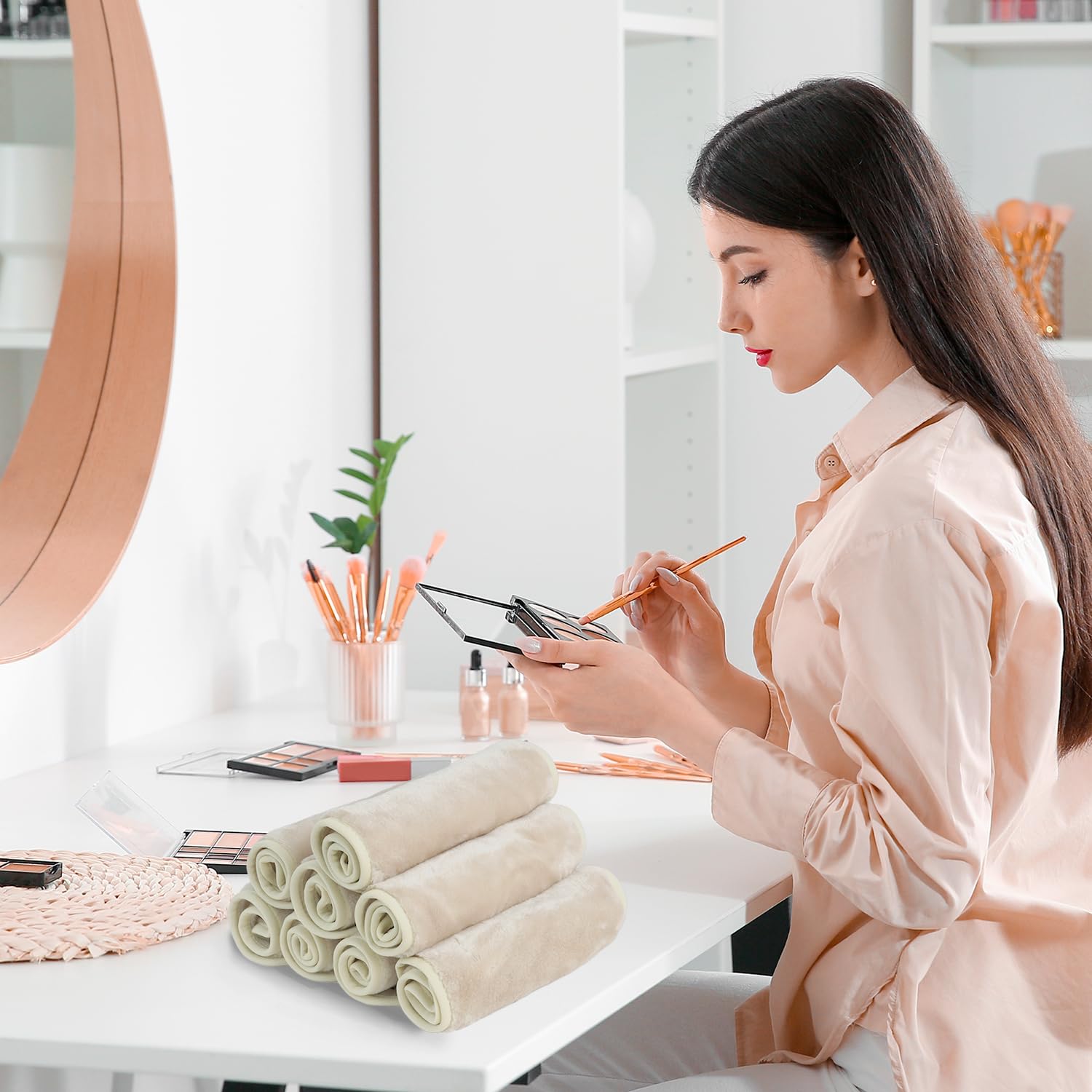 Makeup Remover Cloths, 8 Packs Makeup Remover Towels Reusable Face Wash Cloth, Soft Makeup Remover Microfiber Face Cloth for Women(Beige) - Image 7