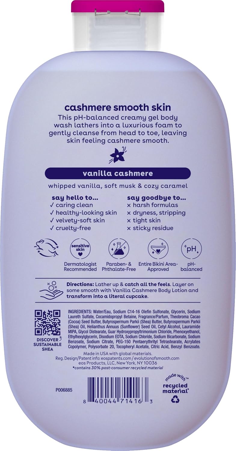 eos Shea Better Cashmere Body Wash, Vanilla Cashmere, Moisturizing, pH Balanced Body Wash, Creamy Gel Formula, Paraben & Phthalate Free, Sensitive Skin, 16 fl oz - Image 2