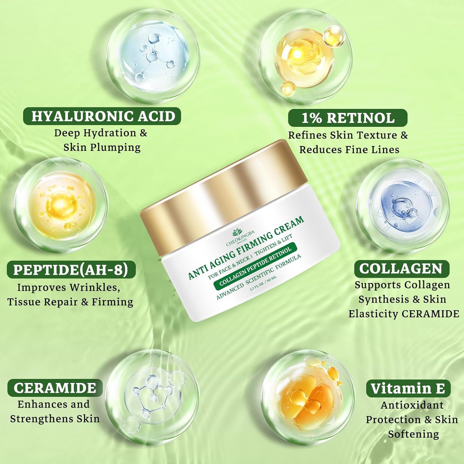 Tighten and Lift Neck Cream, Advanced Anti Wrinkle Face Cream with Retinol Collagen Hyaluronic Acid, AH-8 Multi-Peptides Anti Aging Neck Creams for Tightening and Firming for Women and Men, 1.7 Fl Oz - Image 4