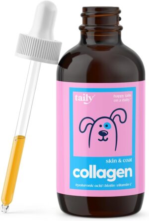 Premium Grass-fed Collagen for Dogs Skin and Coat Supplement, Cats | Taily Liquid Collagen | Itch Relief for Dogs with Allergies, Biotin, Vitamin C and Hyaluronic Acid | Made in USA