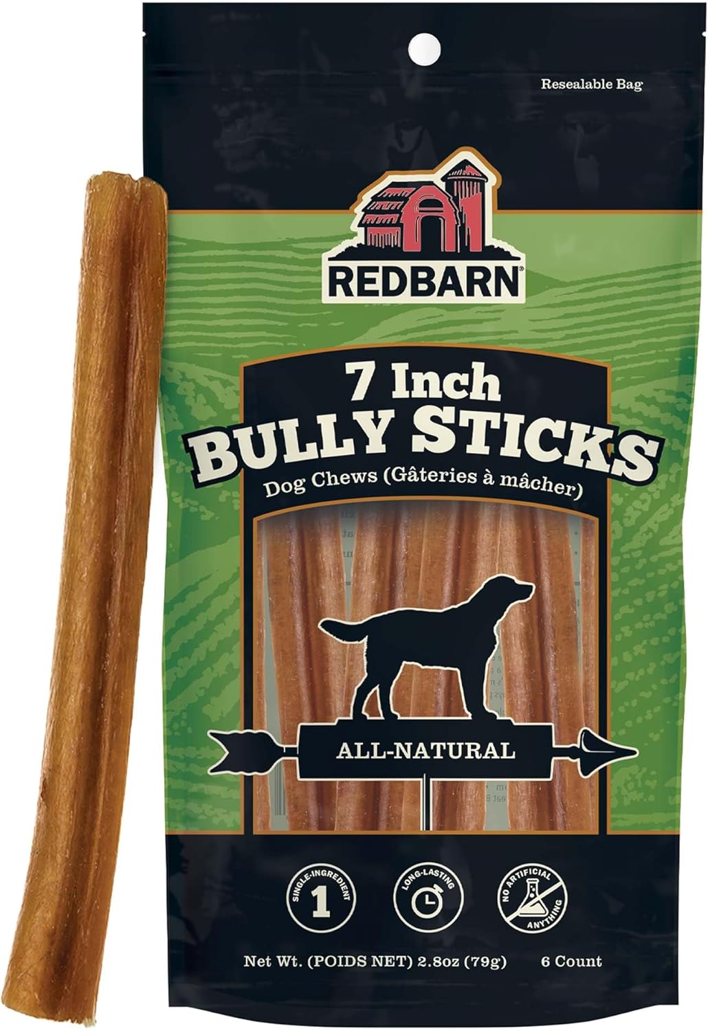 Redbarn Pet Products All-Natural 7" Bully Sticks for Dogs - Premium Grain-Free & Rawhide-Free Single Ingredient Long Lasting Low Odor Dental Treat for Chewers - 6 Count