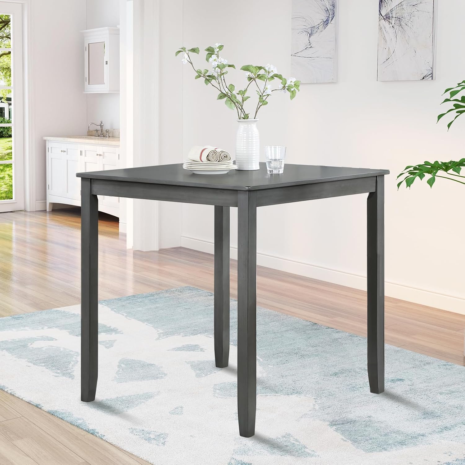 Dining Table for 4, Wood Square Kitchen Table, Farmhouse Counter Height Dining Table for Kitchen, Dining Room, Not Included Chairs, Grey