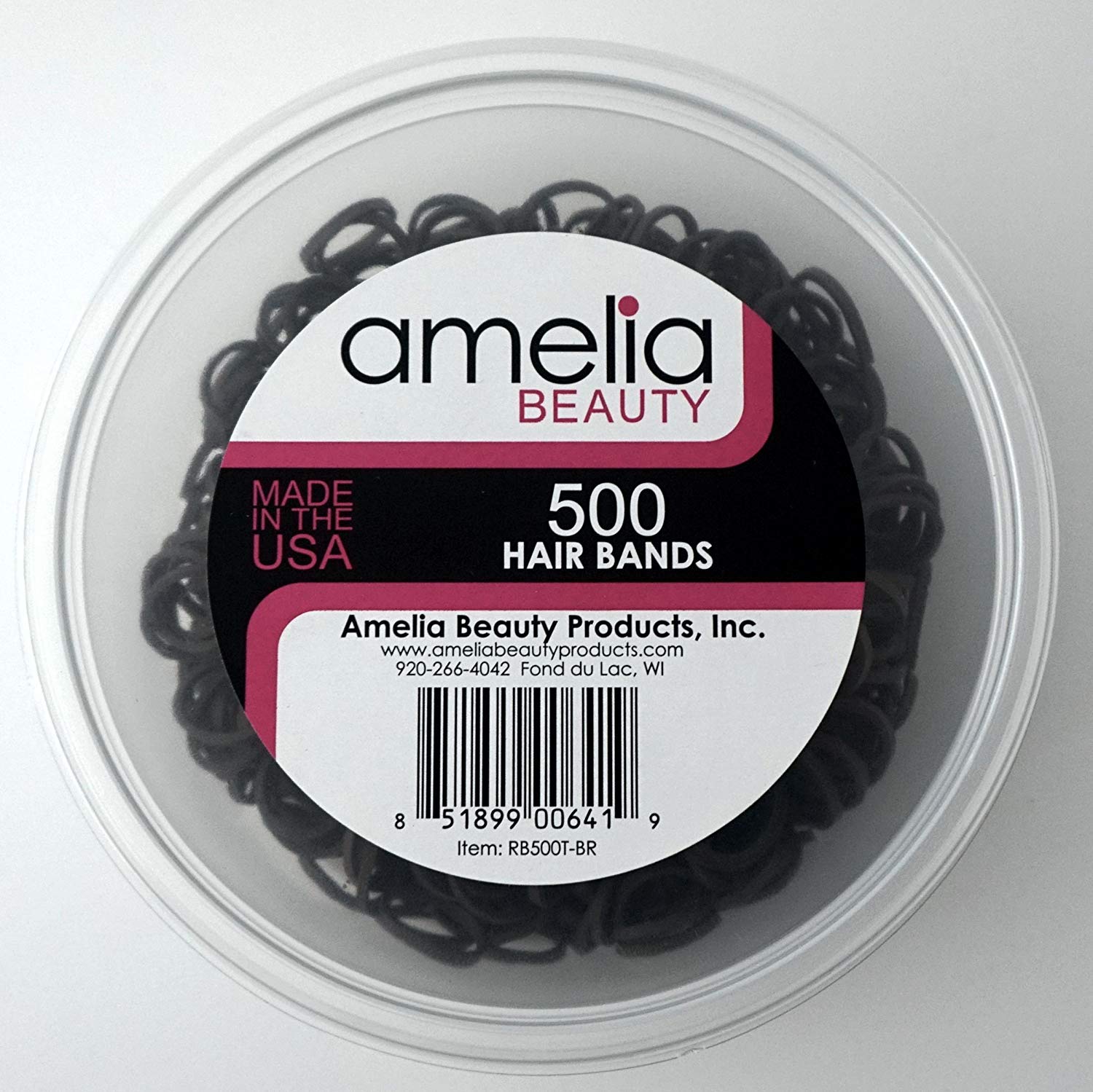 Amelia Beauty | 500 Count 1/2" Rubber Bands | Premium US Made Rubber Hair Ties | Ideal for Ponytails, Braids & Beards | Strong All Day Hold | Convenient Re-closable Container | Brown