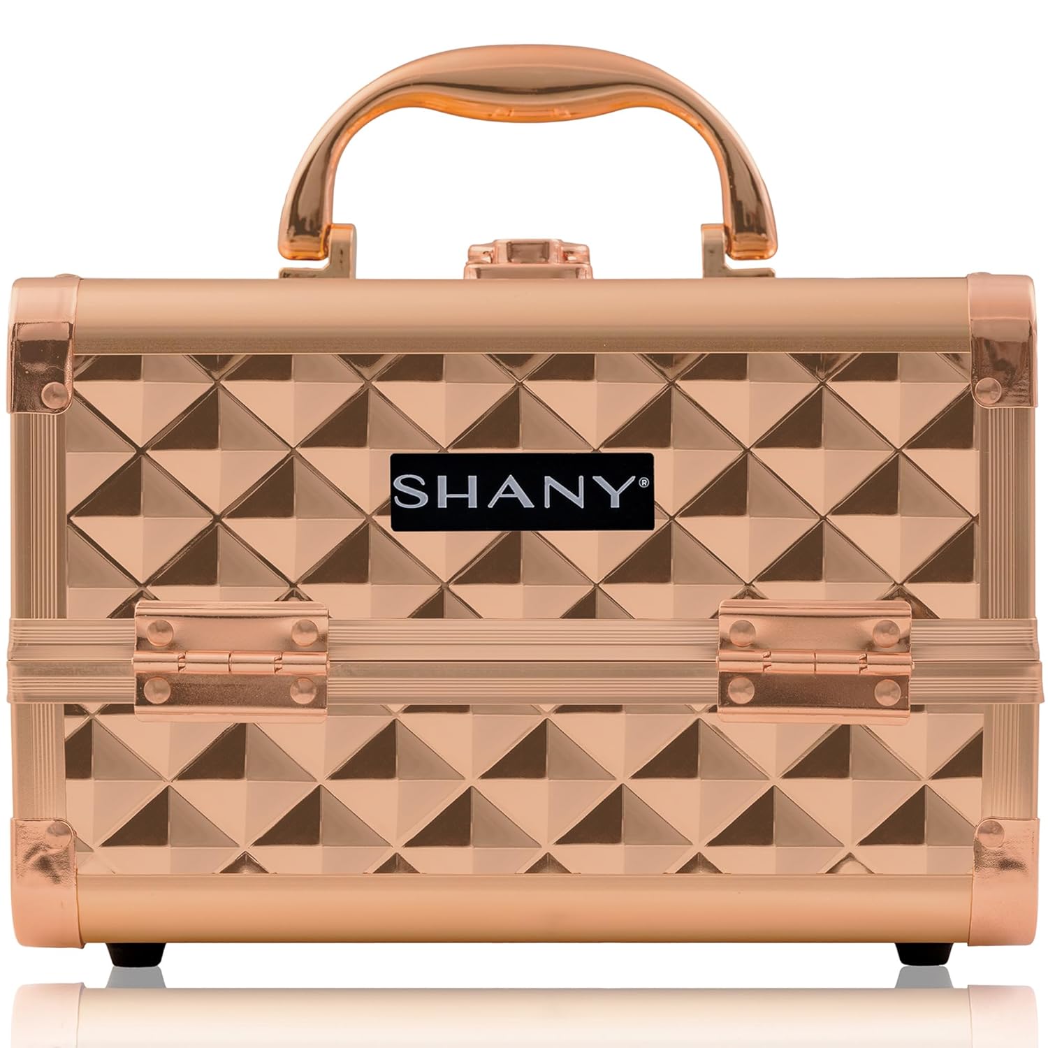 SHANY Chic Makeup Train Case Cosmetic Box Portable Makeup Case Cosmetics Beauty Organizer Jewelry storage with Locks, Multi trays Makeup Storage Box with Makeup Mirror - Rose Gold