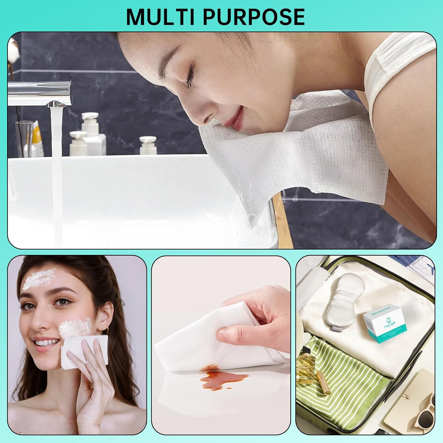 ONLYCARE Disposable Face Towel, Biodegradable Face Towels, 10" x 12" Super Thick Soft Facial Towels, 50 Count Face Towelettes Disposable for Sensitive Skin, Makeup Remover Dry Wipes, 1 Pack - Image 6