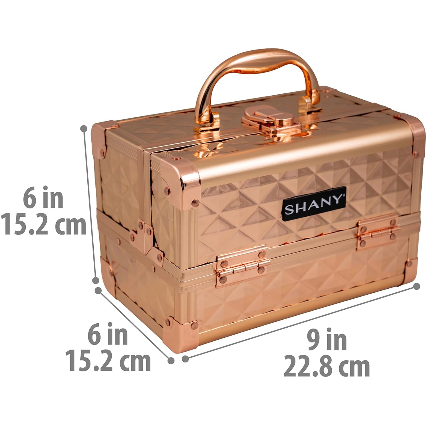 SHANY Chic Makeup Train Case Cosmetic Box Portable Makeup Case Cosmetics Beauty Organizer Jewelry storage with Locks, Multi trays Makeup Storage Box with Makeup Mirror - Rose Gold - Image 4