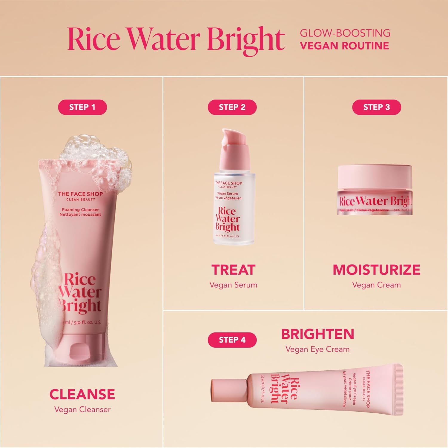 The Face Shop Rice Water Bright Travel Kit, Korean Skin Care Set with Ceramide, Gift Set - Gentle Face Wash & Vegan Skin Care (Serum, Cream, Eye Cream), Hydrating for Dry Skin, Daily Face Moisturizer - Image 8
