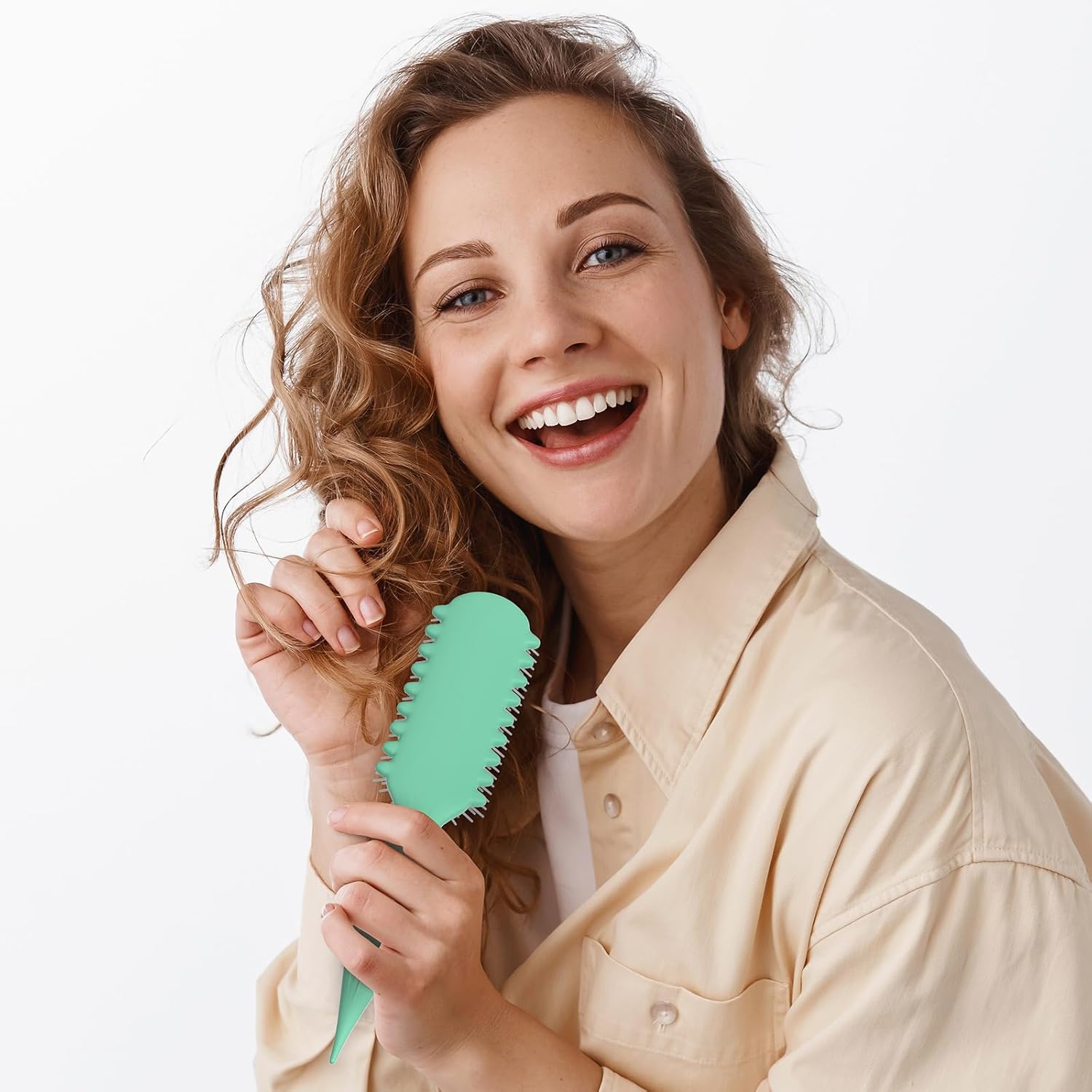 AM8:00 Curl Defining Brush,9Rows Premium Styling Hairbrush for Curly Hair, Enhances Curls Definition & Separation, (Green) - Image 5