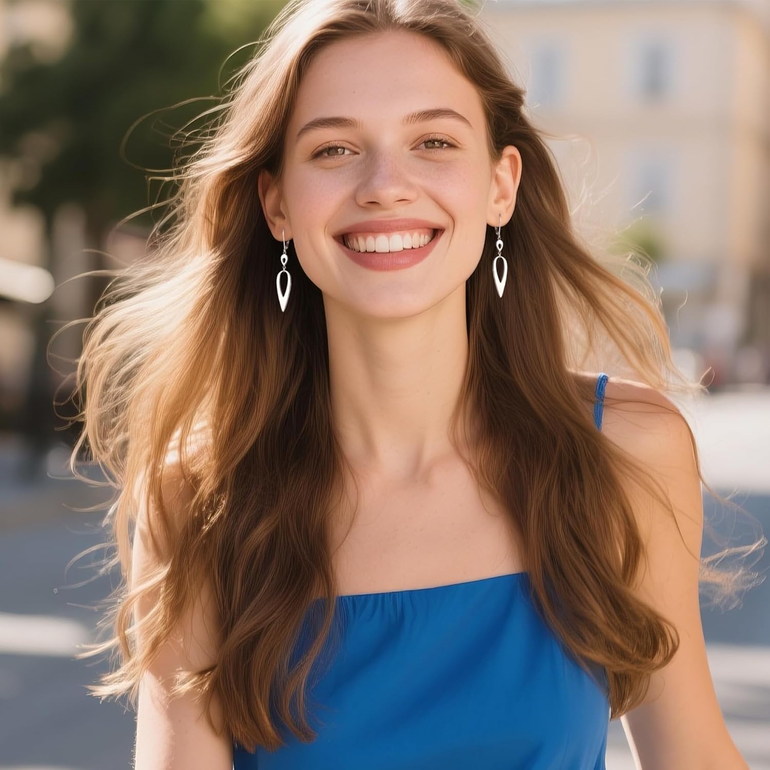 925 Sterling Silver Long Double Teardrop Dangle Earrings for Women Hypoallergenic Drop Leverback Earrings Trendy Silver Long Teardrop Dangle Earings for Jewelry Gifts with Box - Image 5