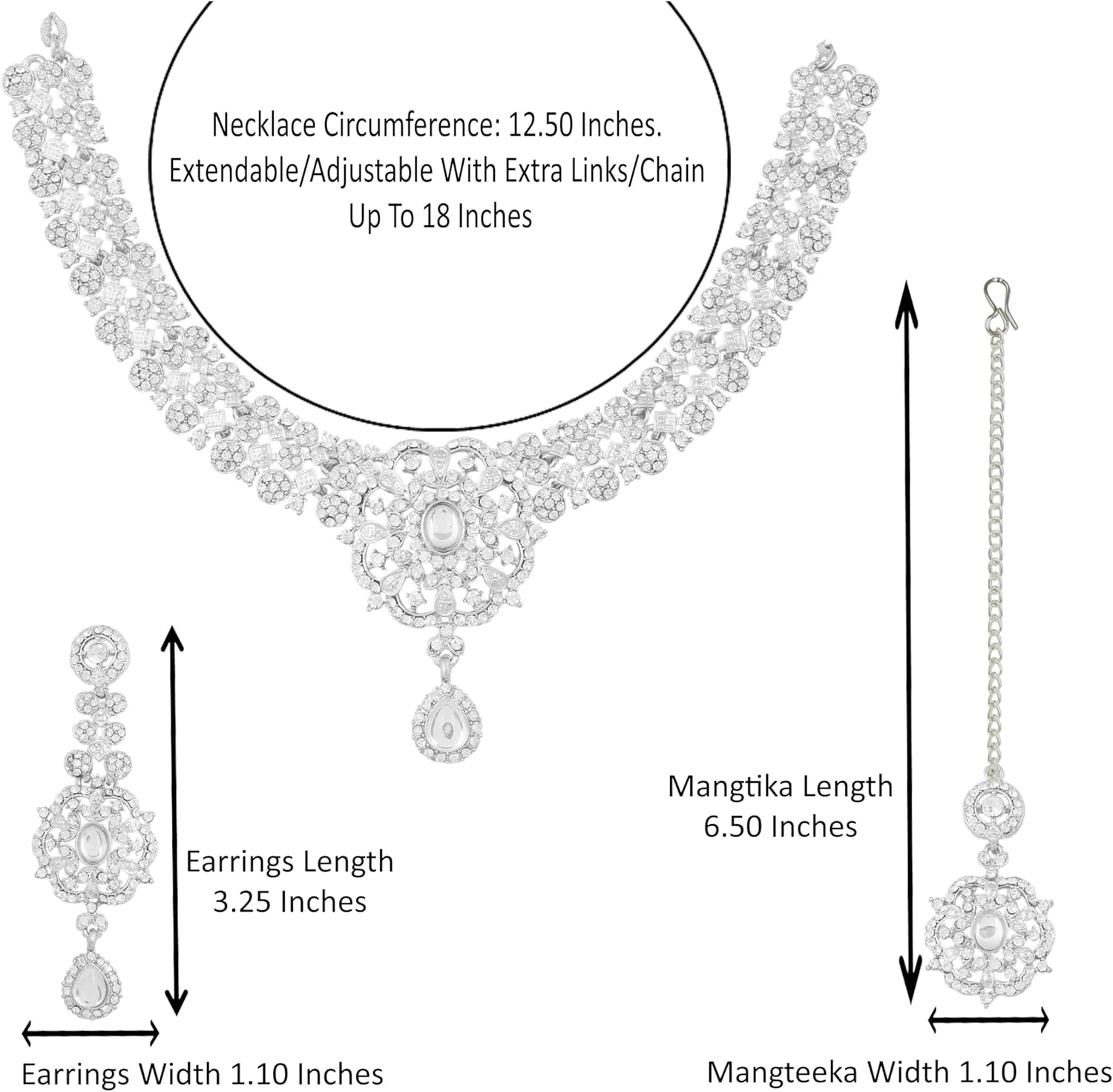 Touchstone Indian Bollywood Desire Enchanting Floral Diamond Studded Look Rhinestone Bridal Designer Jewelry Necklace Set In Gold or White Tone For Women. - Image 3