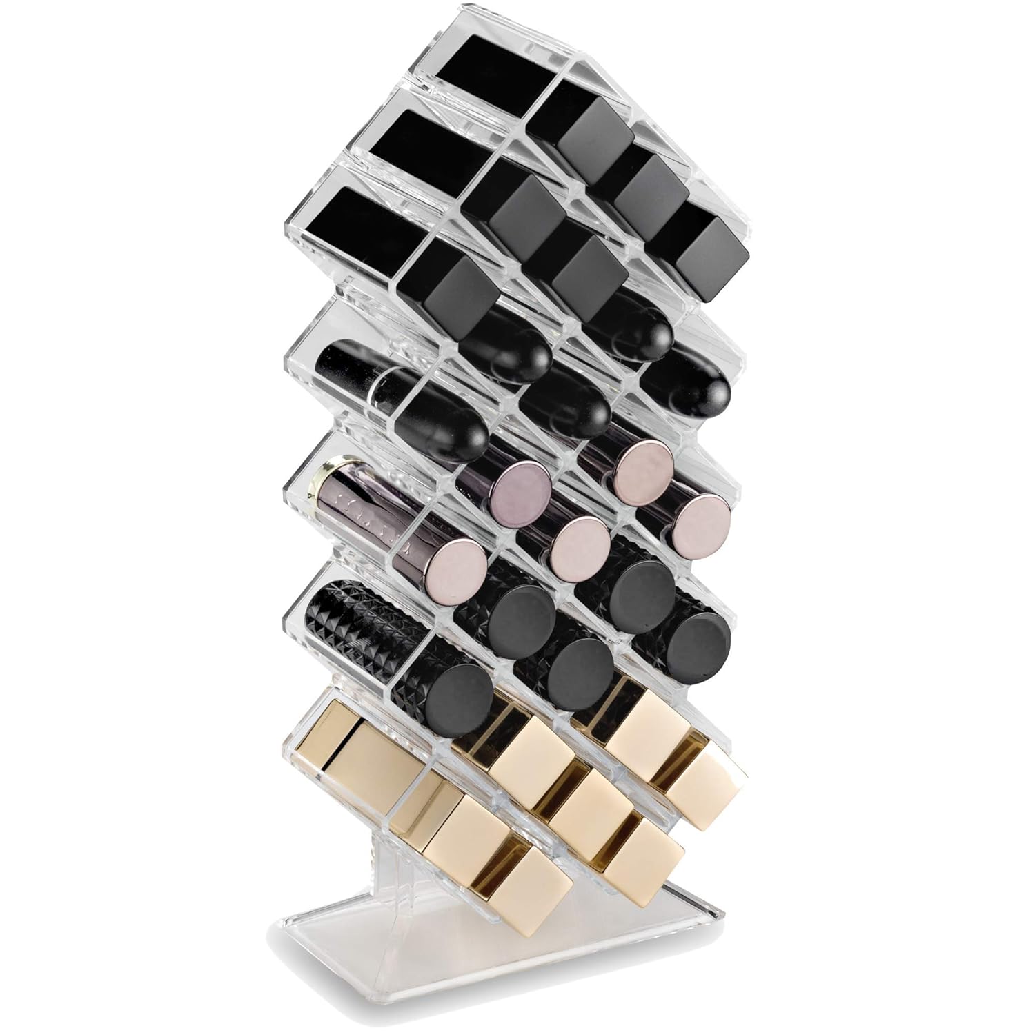 byAlegory Acrylic Lipstick Makeup Organizer | 28 Space Cosmetic Storage Designed To Stand, Lay Flat or Stack (CLEAR) - Image 2