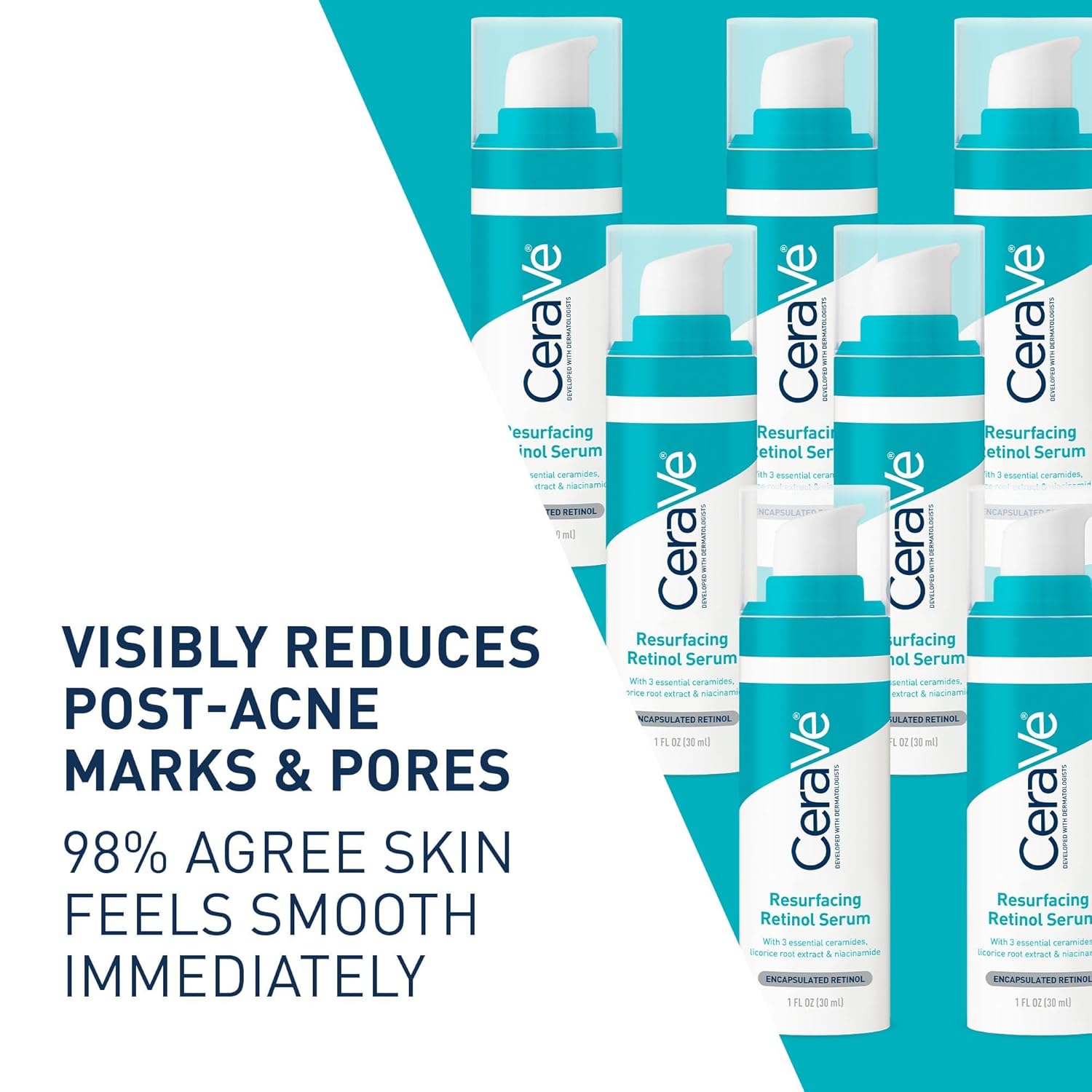 CeraVe Resurfacing Retinol Serum For Post Acne Marks, Formulated With Licorice Root Extract & Niacinamide, Brightening Serum & Pore Minimizer For Face, Post Acne Skin Barrier Repair, Non-Comedogenic - Image 2