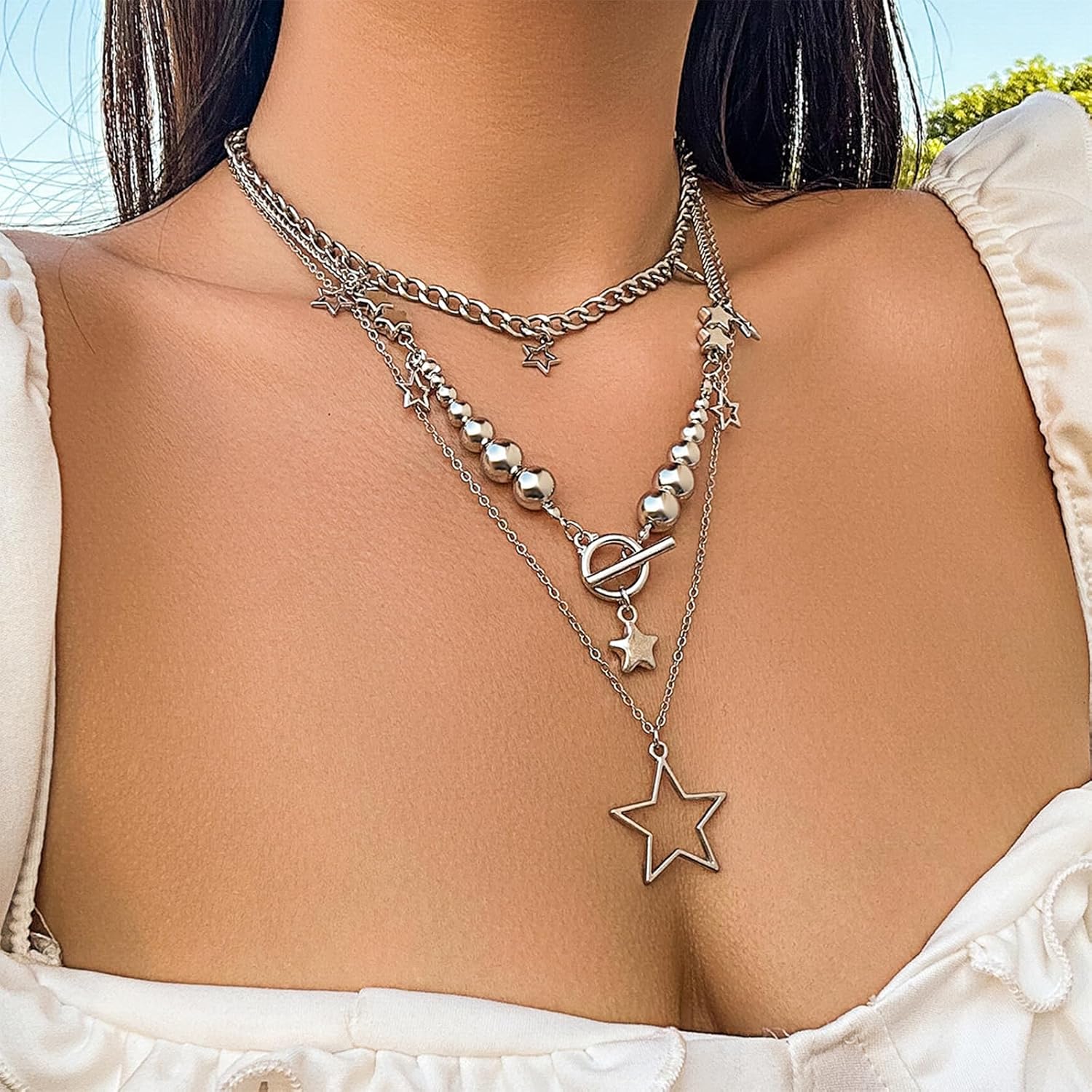 NEWITIN 11 Pieces Star Jewelry Set for Women Fashion Costume Jewels Pendant Star Necklace Bracelet Earrings Silver Jewelry Set for Women - Image 6