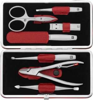 ZWILLING Beauty TWINOX 8-pc Manicure Premium Care Set with Red Leather Frame Case, Asian Competence, Gift Set
