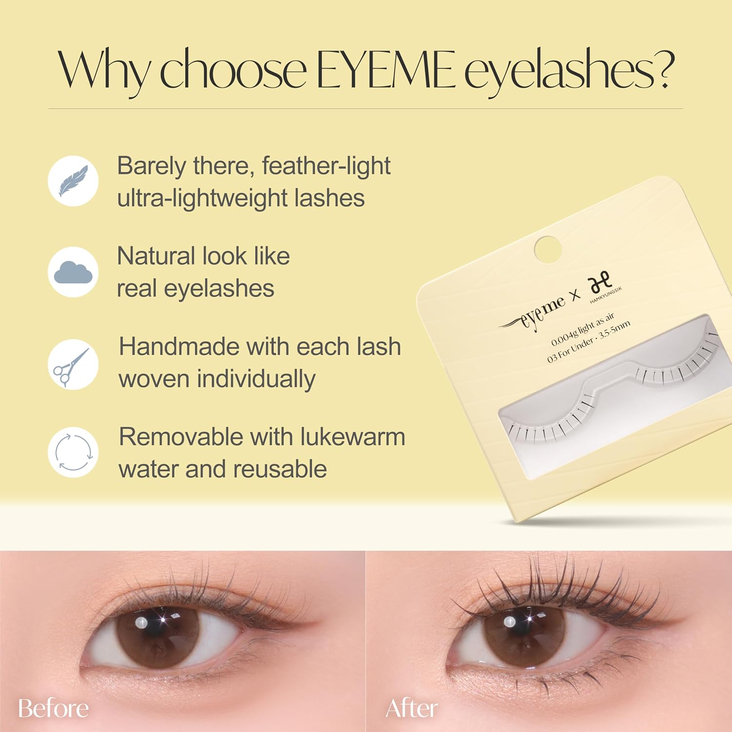 EYEME Eyelash x Artist Collaboration NO.03 – 5 Set Pack, Soft & Natural False Eyelashes, Lightweight Lashes for a Subtle Yet Defined Lash Enhancement, Glue Not Included, K-Beauty - Image 2
