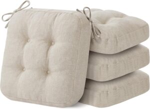 Chair Cushions, Foam Dining Chair Cushions, Tufted Indoor Chair Pads, Set of 4, 16.5′ x 16.5′ x 3.5′, Beige