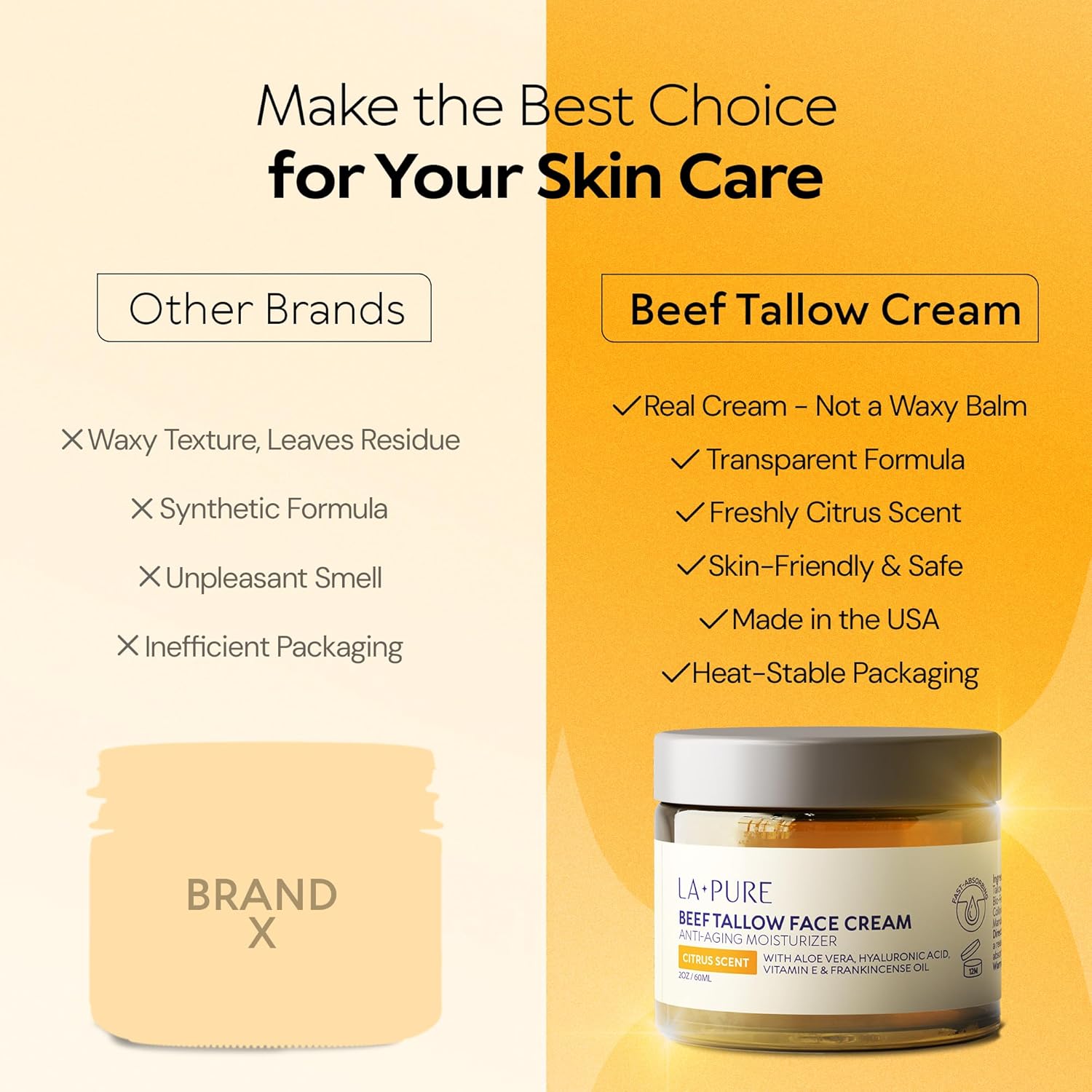 Beef Tallow for Skin, Grass-Fed Tallow Face Cream with Hyaluronic Acid, Aloe Vera & Frankincense, Non-Greasy Anti-Aging Moisturizer, Citrus Scent, 2 oz - Image 5