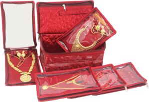 Satin Makeup Pouches Cosmetic Necklace Earrings Jewellery Organizer For Women Maroon (Maroon)