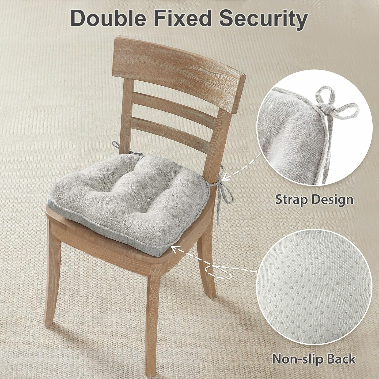 Quilmfoam 15.5"x15.5" Kitchen Chair Cushions Set of 4 for Dining Chair, Soft Tufted Non-Slip Memory Foam Seat Cushion with Ties for Indoor Kitchen Dining Furniture, Light Grey - Image 4