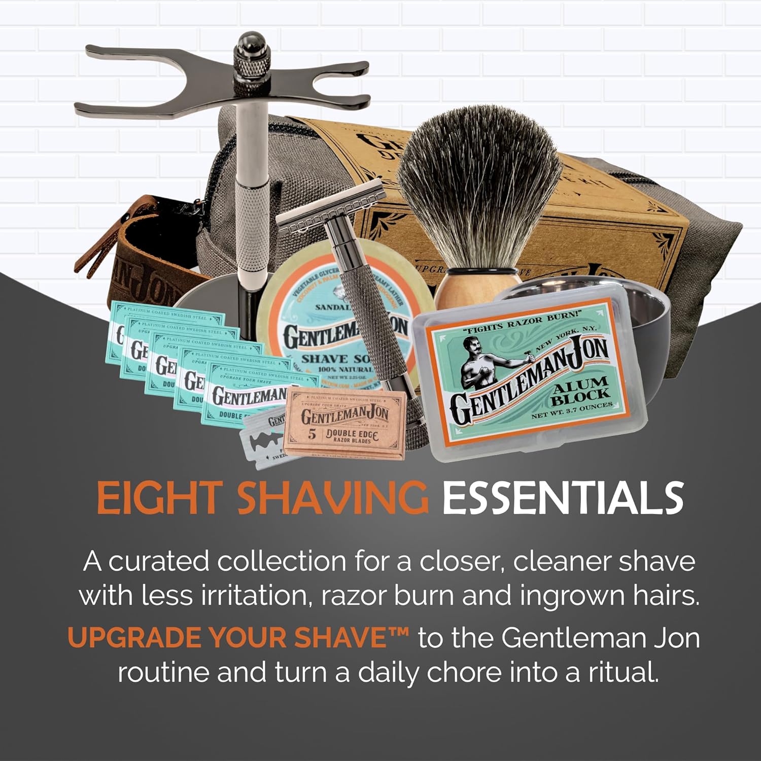 Deluxe Vintage Wet Shave Grooming Set for Men - Safety Razor, Brush, Alum Block, Soap, Bowl, Blades, Stand & Dopp Kit - Image 2