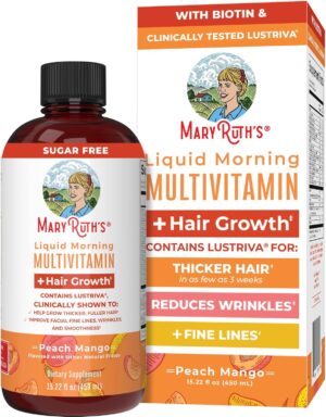 MaryRuth Organics Liquid Multivitamin + Hair Growth | Biotin 10000mcg | Lustriva Hair Growth Supplement | Clinically Tested in Women for Thicker Hair & Facial Wrinkle | Skin Care | 18+ | 15.22 Fl Oz