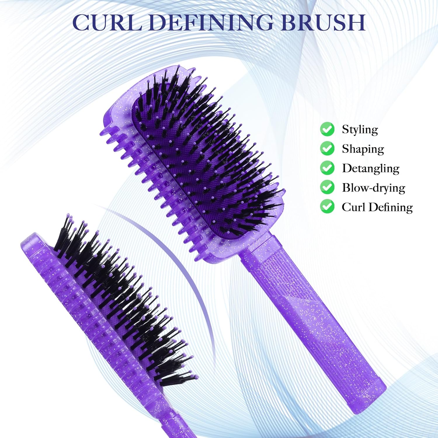 Curly Hair Brush Defining, Volume Curl Defining Brush for Effortlessly Detangling Shaping and Styling Women's Curls, Reduce Pulling (Flash Purple) - Image 2