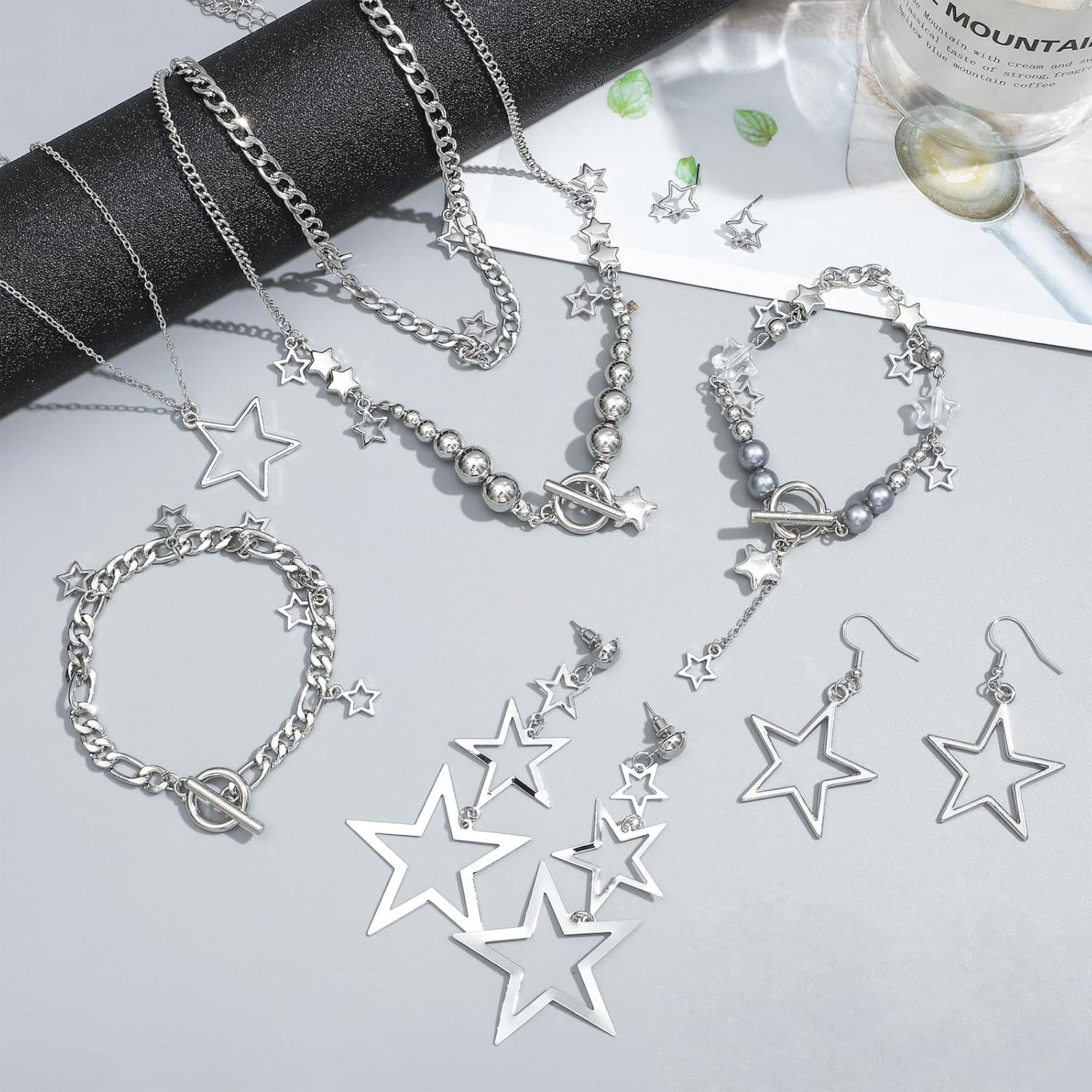 NEWITIN 11 Pieces Star Jewelry Set for Women Fashion Costume Jewels Pendant Star Necklace Bracelet Earrings Silver Jewelry Set for Women - Image 4